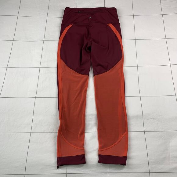 Lululemon Leggings Womens 4 Red Zip the Line Cropped Mesh Sheer Gym Run Athletic - Picture 3 of 11
